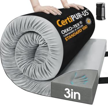 Imagem de CYMULA Colchão De Espuma De Memória Para Acampamento, 3 Pol. Colchão De Dormir Para Acampamento, Piso Inferior Antiderrapante, Colchão De Berço Para Adultos, Colchão Portátil Enrolável Para Viagem D