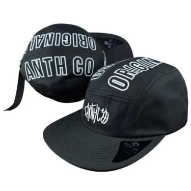 Imagem de Boné Masculino Five Panel Aba Reta Modelo Aberto Strapback Preto Anth 