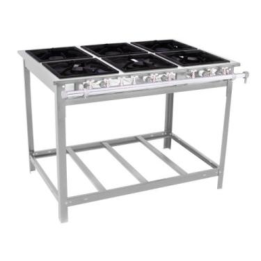 Imagem de Fogão Industrial Comercial Gás Extra Inox 30x30 6 Bocas 3 Duplas Ei6d3