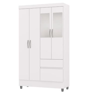Imagem de Guarda Roupa Solteiro 4 Portas Branco 2 Gavetas Ideal Flex MDF com Espelho Vila Rica