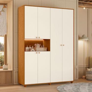 Imagem de Armário De Quarto 6 Portas Multiuso Com Prateleira Cinamomo Mel Off White