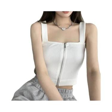 Imagem de Camiseta Sem Mangas Sexy Para Mulheres Com Zíper, Top Cropped Tricotad