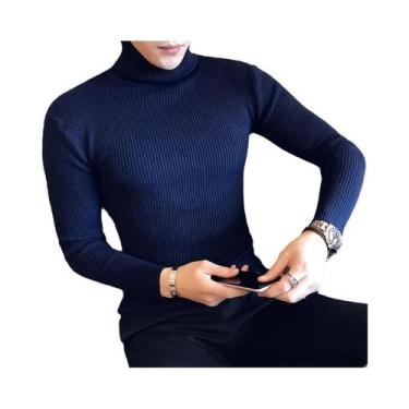 Imagem de Suéter Masculino Slim Fit De Gola Alta, Pulôver De Malha Quente Para O