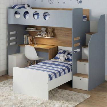 Imagem de Cama Alta Office com Cama de Solteiro e Armário Baixo Star Maker Casatema Madeiraoriginals Azul/Itapoã
