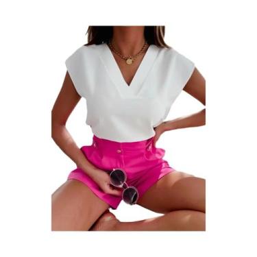 Imagem de Blusa Casual De Verão Com Pregas E Patchwork, Manga Curta, Elegante Pa