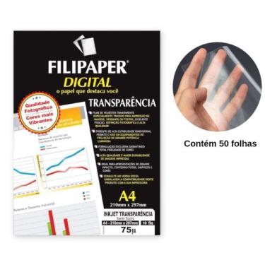 Imagem de Transparência A4 Filipaper Inkjet 75 Micras 50Fls Sem Tarja - FILIPERS