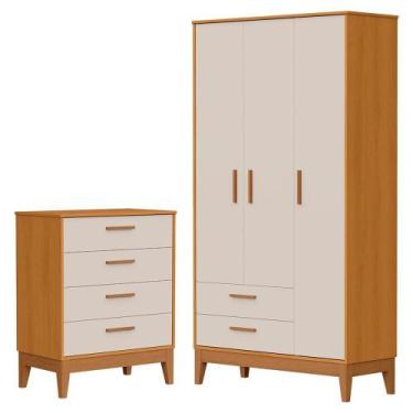 Imagem de Jogo de Quarto Infantil Flip Guarda Roupa 3 Portas e Cômoda 4 Gavetas 