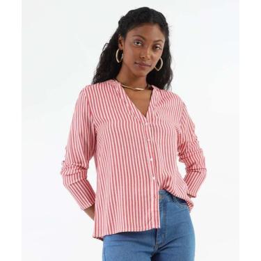 Imagem de Camisa Feminina Listrada Manga Longa Marisa Bege-58351, Bege, Rosa, G
