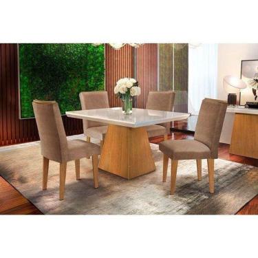 Imagem de Sala De Jantar Completa Luna 120Cm + 4 Cadeiras Lunara Imbuia/Chocolate Capuccino - Rufato
