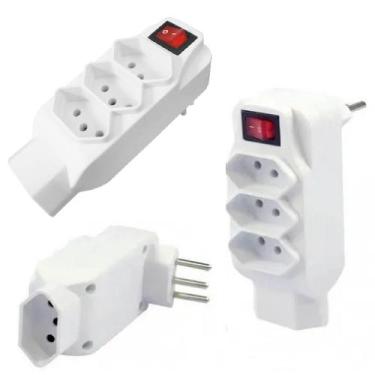 Imagem de Adaptador Tomada 4 Saídas Interruptor Branco Pino Multiplicador - Impo