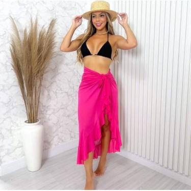 Imagem de Saia pareo longa com babados valeriamodapraia, Pink, VESTE DO P AO G