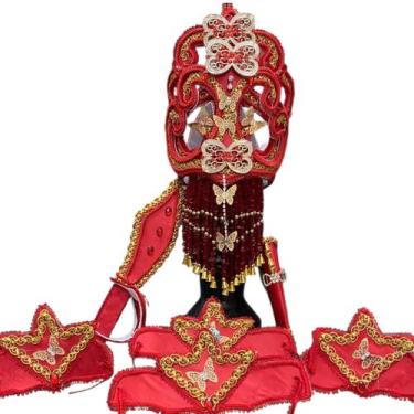 Imagem de Paramenta de Iansã Vermelha Luxo com Detalhes de Borboletas e Pedraria