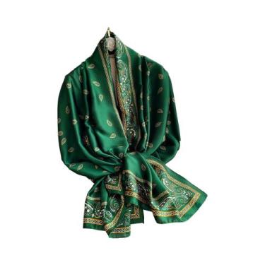 Imagem de Lenço De Seda Vintage Feminino 180x90cm, Lenço De Cabelo Fashion, Hija
