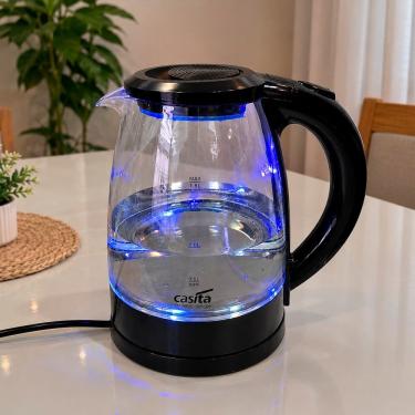 Imagem de Chaleira Elétrica Jarra de Vidro Cristal com LED Azul 1,8L Transparente 220V