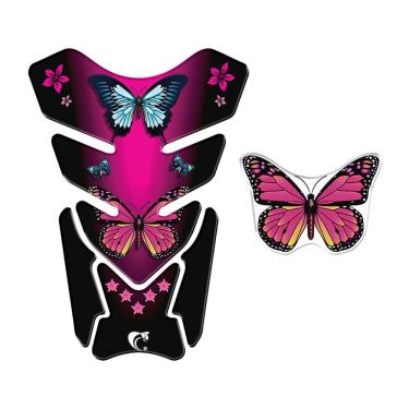 Imagem de Kit Protetor de Tanque Resinado Borboleta com Decoração Moto Pink Preto PVC 3D Teu Adesivo