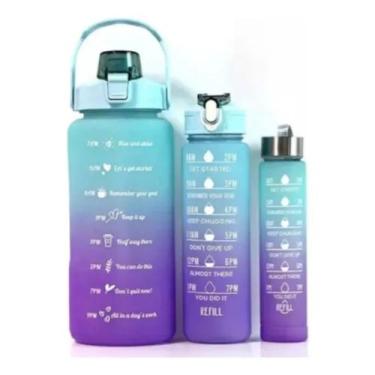 Imagem de Kit 3 Garrafas d'água squeeze Galão com Adesivos Lembretes - magabu