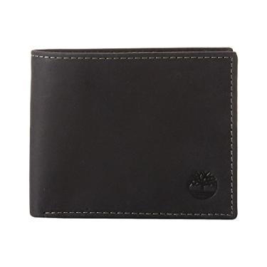 Imagem de Carteira masculina Timberland de couro com divisória dobrável, preto (Hunter), tamanho único