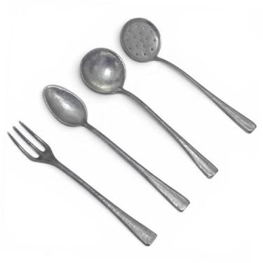 Imagem de Kit 4 Talheres Grandes Alumínio Churrasco Cabo Inteiriço - MK Utensíli