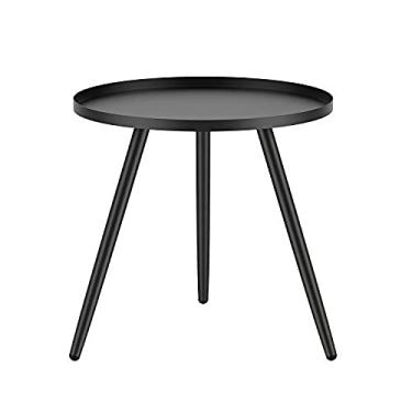 Imagem de Mesa lateral redonda de metal, a mesa lateral pequena é adequada para decoração de espaços pequenos e internos e externos, mesa de chá preta
