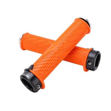 Imagem de SPYMINNPOO Punhos de guidão de bicicleta, confortáveis de borracha TPR Mountain Bicycle Handlebar Grips de bloqueio (laranja)