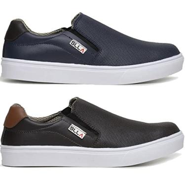 Imagem de TENIS CASUAL IATE SLIP ON KIT 2 PARES SAPATENIS BABUCHE (38, AZUL/CAFÉ)