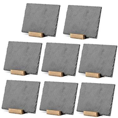 Imagem de Ilyapa Mini placas de quadro-negro com suporte, pacote com 8 – Quadros de giz de mesa pequenos rústicos de 13 x 15 cm com suporte de madeira, placas de comida para mesa de buffet