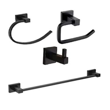 Imagem de Kit 4 Peças Acessórios Banheiro Quadrado Preto Fosco Black