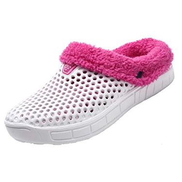 Imagem de HMAIBO Pantufas unissex para jardim com forro de pele, para inverno, respirável, caminhada, jardim, calçados quentes e antiderrapantes, White-cotton, 6 Women/5.5 Men