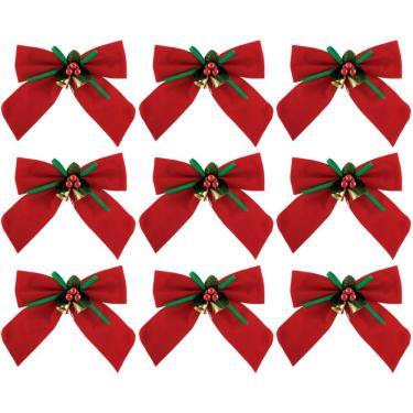 Imagem de Kit Laço Vermelho Decorado Natal 11x11cm 9 Peças - Magizi