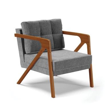 Imagem de Poltrona Melissa Linho Grafite A26 Base De Madeira Castanho