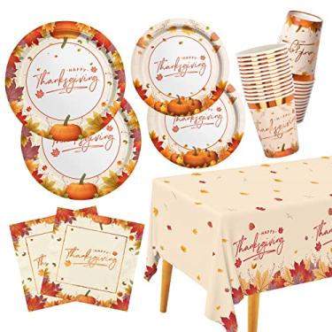 Imagem de Jantar de Ação de Graças descartável, serve 25 pratos de papel, toalha de mesa, guardanapos, decoração de mesa para jantar de Ação de Graças