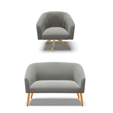 Imagem de Kit 1 Namoradeira E 1 Poltrona Base Madeira Grafite