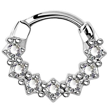 Imagem de CM Crareesi Mania Anéis de argola para septo de 16 g, anéis de argola de aço inoxidável 316L, sete piercings de septo de zircônia cúbica transparente