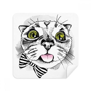 Imagem de Tougue Bow White Cat Protect Animal Pet Lover Glasses Pano Limpador de Tela Tecido Camurça Pacote com 2