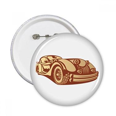 Imagem de Broche redondo vermelho acastanhado clássico de carro contorno de pinos redondos crachá botão decoração acessório 5 peças