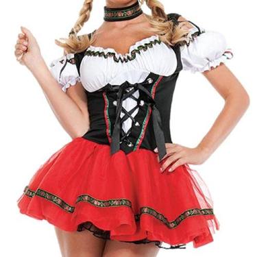 Imagem de Cawevon Fantasia feminina da Oktoberfest alemã, vestido Dirndl, fantasia de Halloween Oktoberfest para festa de fantasia e festival de cerveja, Conforme mostrado., GG