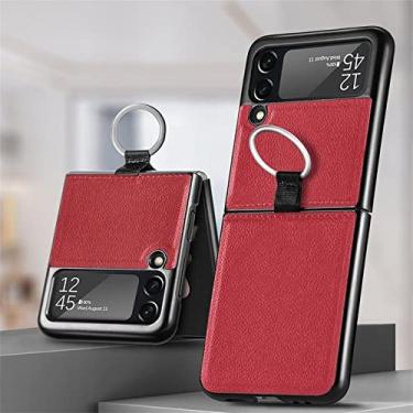Imagem de Couro PU PC Lichia Padrão Telefone Fundas Para Samsung Galaxy Z Flip 3 Flip3 5G Coque ZFlip3 Protect Shell, vermelho, 07, para Z Flip3 5G