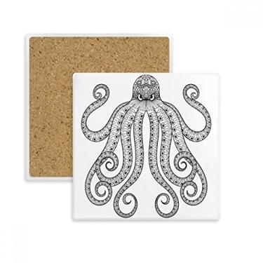 Imagem de Pintar polvo oito porta-copos quadrado preto tapete caneca suporte subplaca pedra isolante