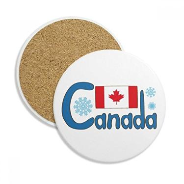 Imagem de Caneca de porta-copos com estampa azul da bandeira nacional do Canadá, pedra absorvente de proteção de mesa