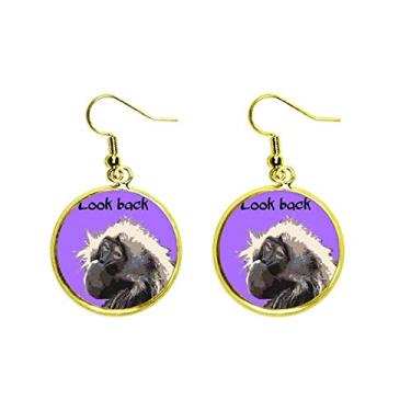 Imagem de Primate Baboon Wild Papio brinco pendente dourado joia feminina