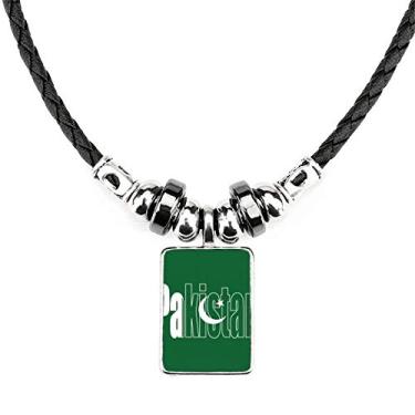 Imagem de DIYthinker Colar com nome da bandeira do país do Paquistão Joia Torque Pingente de corda de couro