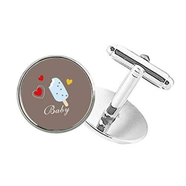 Imagem de DIYthinker Abotoaduras com botão redondo de picolé azul coração doce gelo