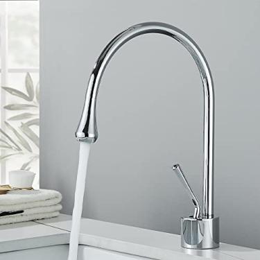 Imagem de Torneira para lavatório de banheiro ouro escovado bico de alavanca única torneira misturadora de água quente e fria para pia, cromado curto, tamanho único