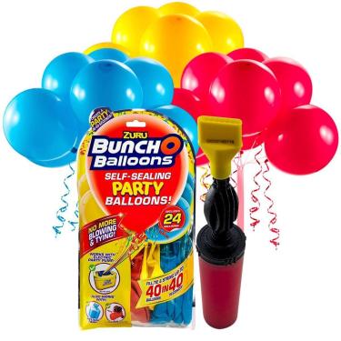 Imagem de Kit Bexigas Azul Verm Amarela 24un 11 Pol + Inflador Manual-Unissex