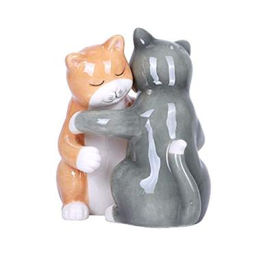 Imagem de Conjunto de saleiro e pimenteiro de cerâmica magnética da Hugging Cats