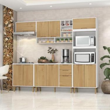 Imagem de Cozinha Modulada Completa com Tampo 6 Peças 10 Portas 3 Gavetas Branco/wood