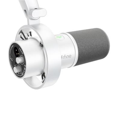 Imagem de FIFINE Microfone dinâmico XLR estúdio,microfone USB para podcast PC para gravação streaming, vocal XLR/USB mic com Tap-to-Mute,botão de ganho,monitoramento de fones ouvido-Amplitank K688 Branco
