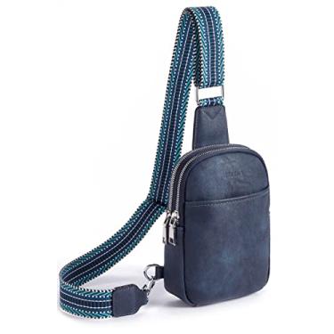 Imagem de Telena Pequena bolsa tiracolo feminina de couro vegano, pochete moderna, bolsas transversais para mulheres para viagens, 4 - Azul-marinho, Small, Pochete transversal