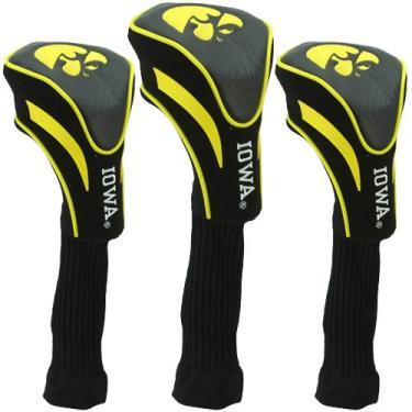 Imagem de Team Golf Capas de cabeça NCAA Iowa Hawkeyes Contour Golf Club (3 unidades) numeradas 1, 3 e X, serve para motoristas de grandes dimensões, clubes de utilidade, resgate e Fairway, forrado com veludo para proteção extra do clube