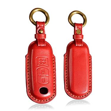 Imagem de HIBEYO Capa de chaveiro de couro de 3 botões compatível com Mazda 2 3 3 Axela 5 6 6 Atenza 8 CX-3 CX-4 CX-5 CX-7 CX-9 MX-5 MX-5 Miata Acessórios de carro Smart Key Holder - vermelho